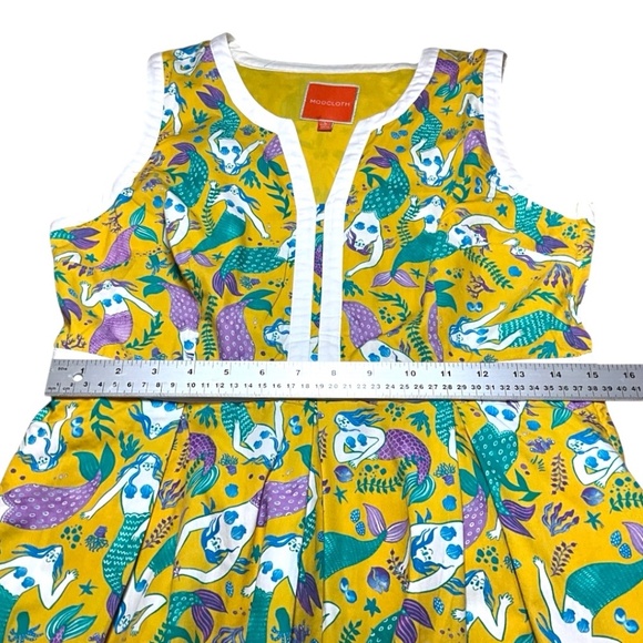 MODCLOTH 100% Cotton Shell & Lining Yellow Purple Mermaid Dress Fit & Flare Sz L - Picture 8 of 13